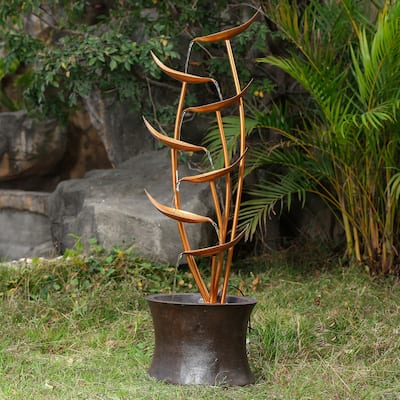43.1in. H Rain Forest Bronze Metal Leaves Cascading Polyresin Fountain