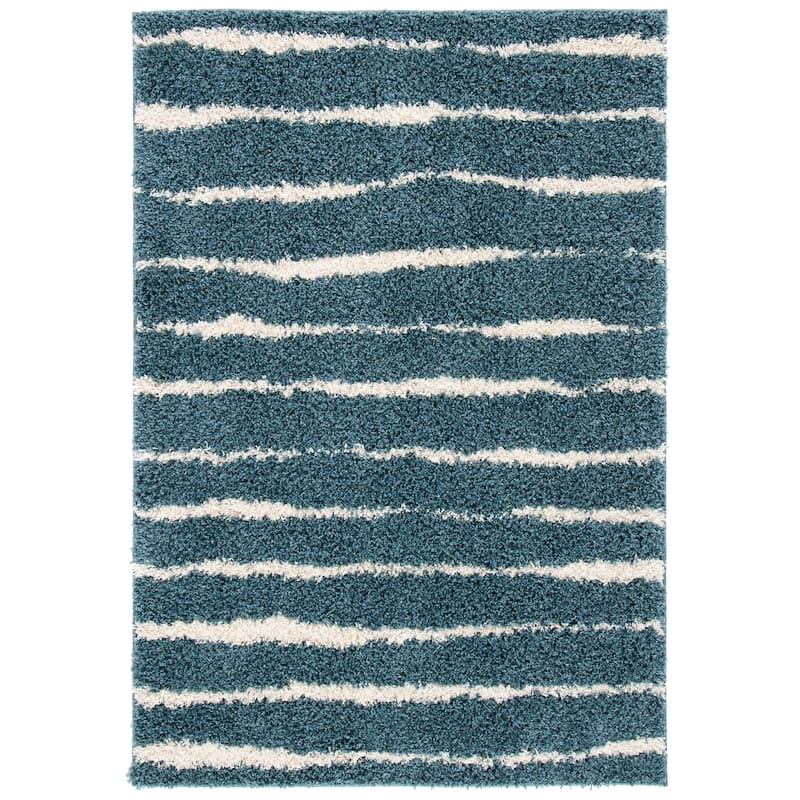 SAFAVIEH Venus Shag Bergny 1.75-inch Thick Rug - 4' x 6' - Ivory/Turquoise