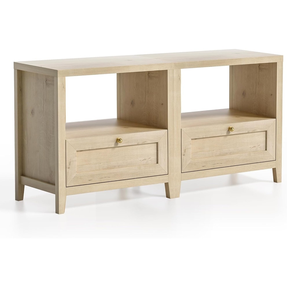 Set of 2 Modern Nightstands with Storage, Farmhouse End Tables for Bedroom or Living Room, Light Oak