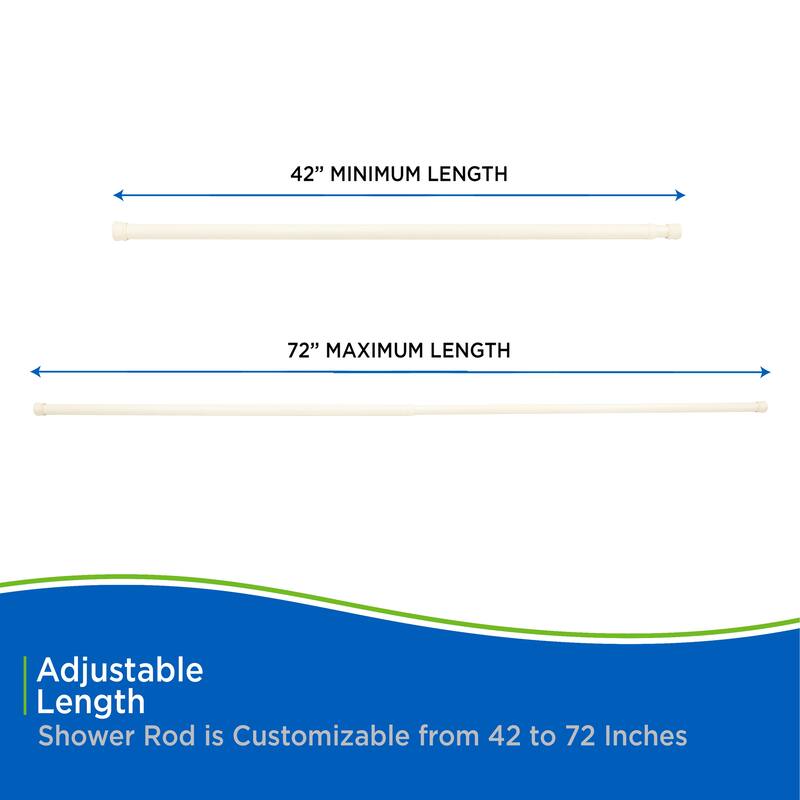 Kenney Twist & Fit No Tools Spring Tension Shower Curtain Rod, 42-72"