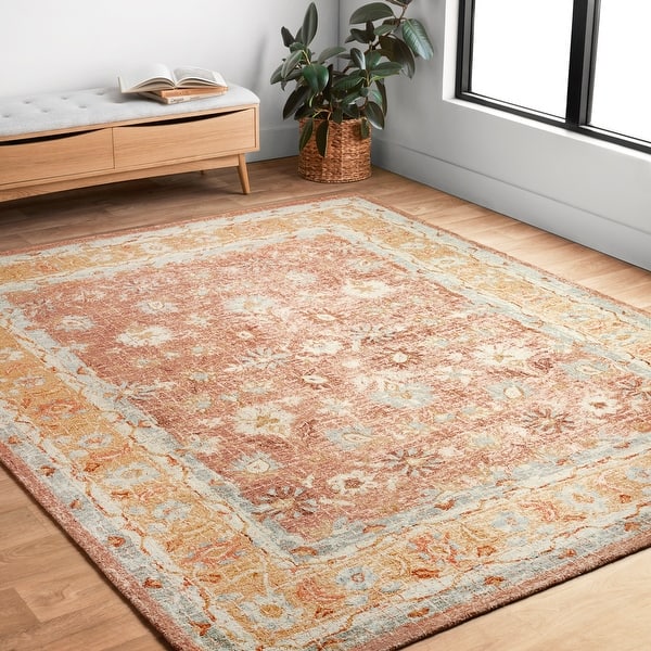 slide 2 of 20, Alexander Home Transitional Terracotta Mosaic Hand-Hooked 100% Wool Rug 5' x 7'6" - Terracotta/Gold - Rectangle