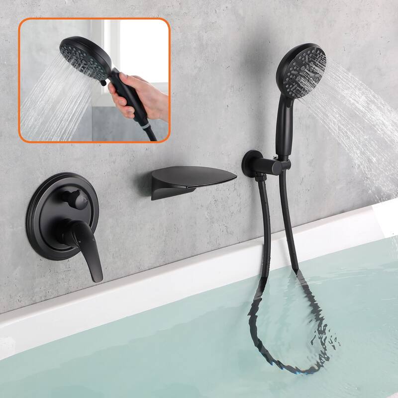 Wall Mounted Tub Faucet With Handheld Shower Waterfall Bathtub Faucet With Hand Shower Tub Filler With Pressure Balance Valve