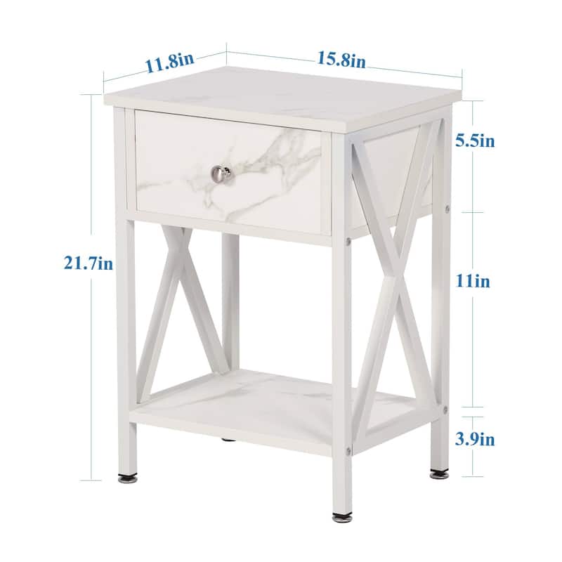 VECELO Modern 1-Drawer White Nightstand with Storage Shelf