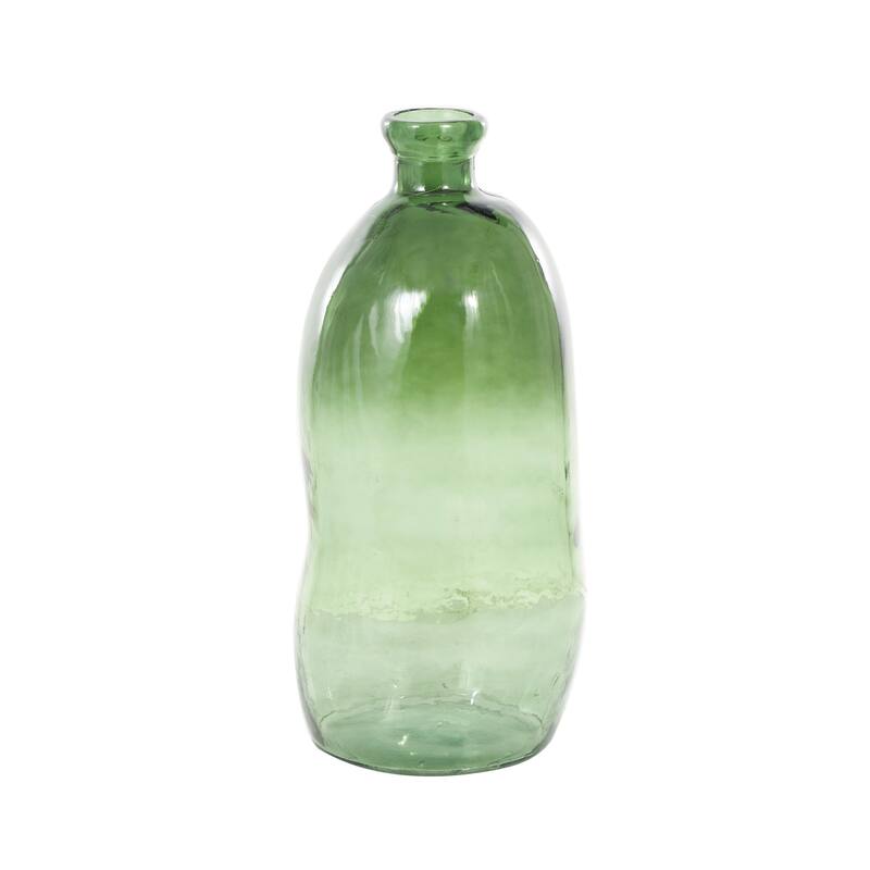 Green Recycled Glass Handmade Tall Curved Ombre Spanish Bottle Abstract Vase