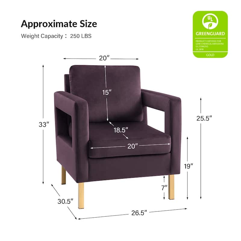 Valentina Comfy Accent Armchair with Golden Metal Legs and Removable Cushions by HULALA HOME