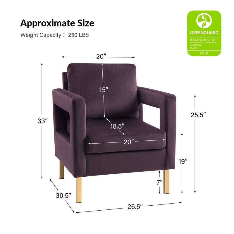 Valentina Modern Upholstered Accent Armchair with Gold Legs Set of 2 by HULALA HOME