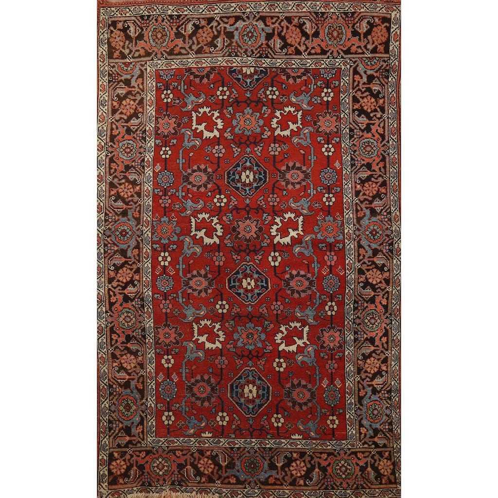 Hand Knotted Oriental 100% Wool Carpet Traditional All-Over Red Heriz (serapi) Area Rug - 6' 10'' X 3' 10''