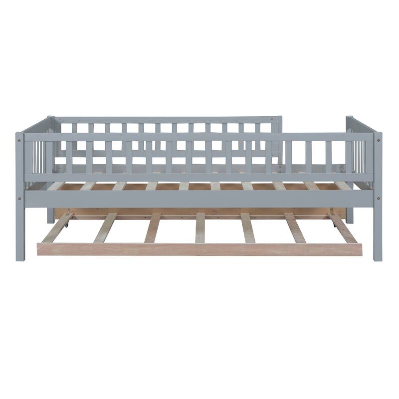 Twin Size Daybed Wood Bed Wood Platform Bed Frame No Box Spring Needed, 2 Extendable Wood Drawers with Trundle for Boys Girls