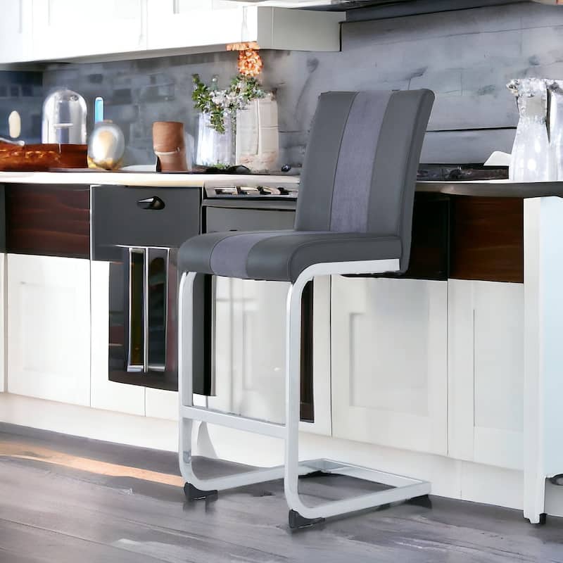 HomeRoots Set of Four 26" Gray And Silver Metal Low Back Counter Height Bar Chairs With Footrest