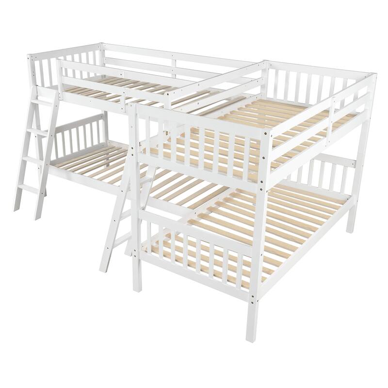 Twin L-Shaped Bunk Bed with Versatile Setup, Solid Pine Construction