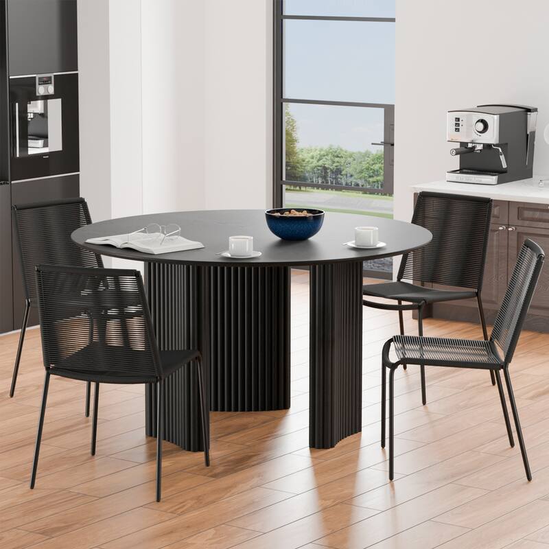 Dovelina 52" Round Dining Table with Artistic Fluted Base for Family