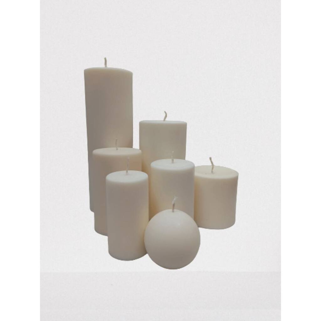 Set of 7 Bone White Assorted Pillar Candles 9"
