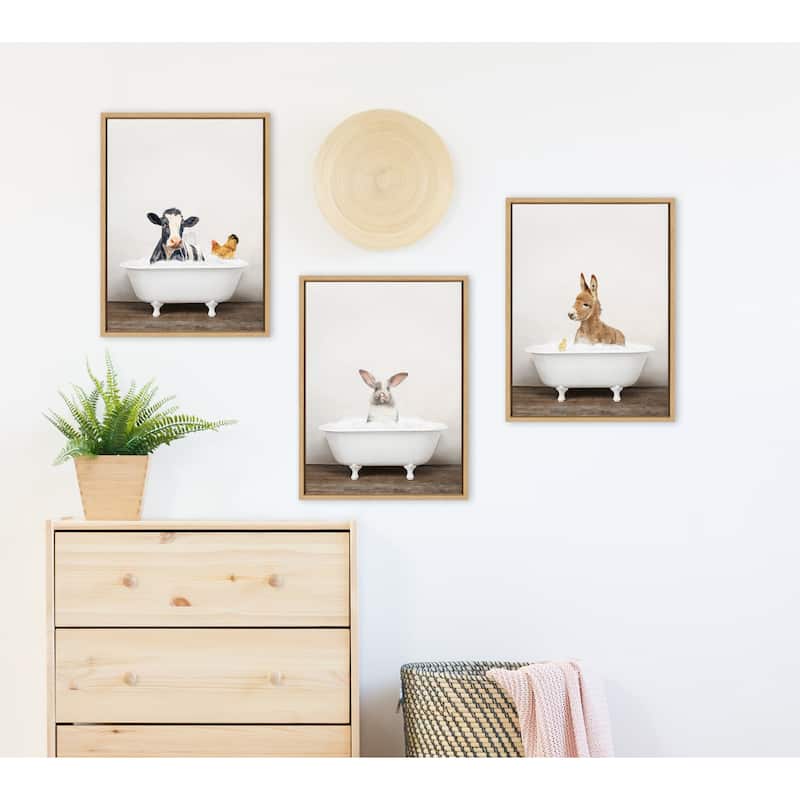 Kate and Laurel Baby Donkey Rustic Bath Framed Canvas by Amy Peterson