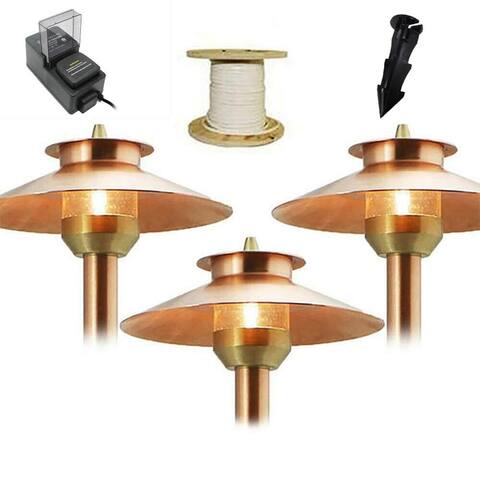 DIY Propack LED Pathway Area Light, 2-Tier Shade, Raw Copper, Landscape Lighting 3pcs