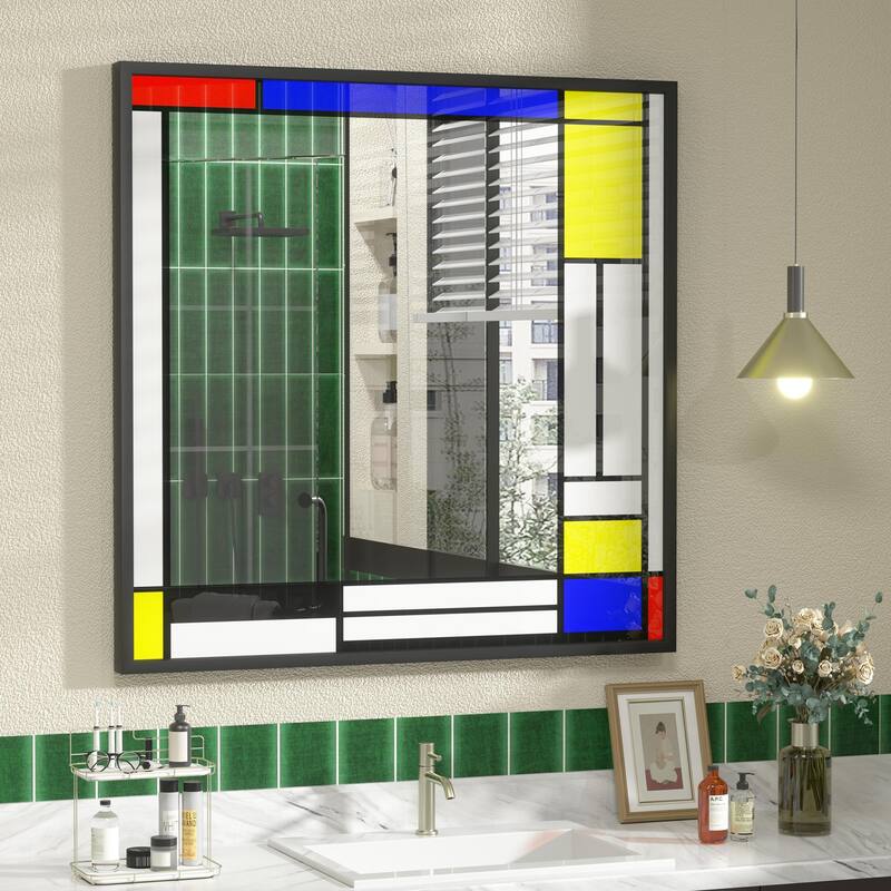 Window Pane Wall Decor Bathroom Vanity Mirror Mounted - 36" x 36" - Multi