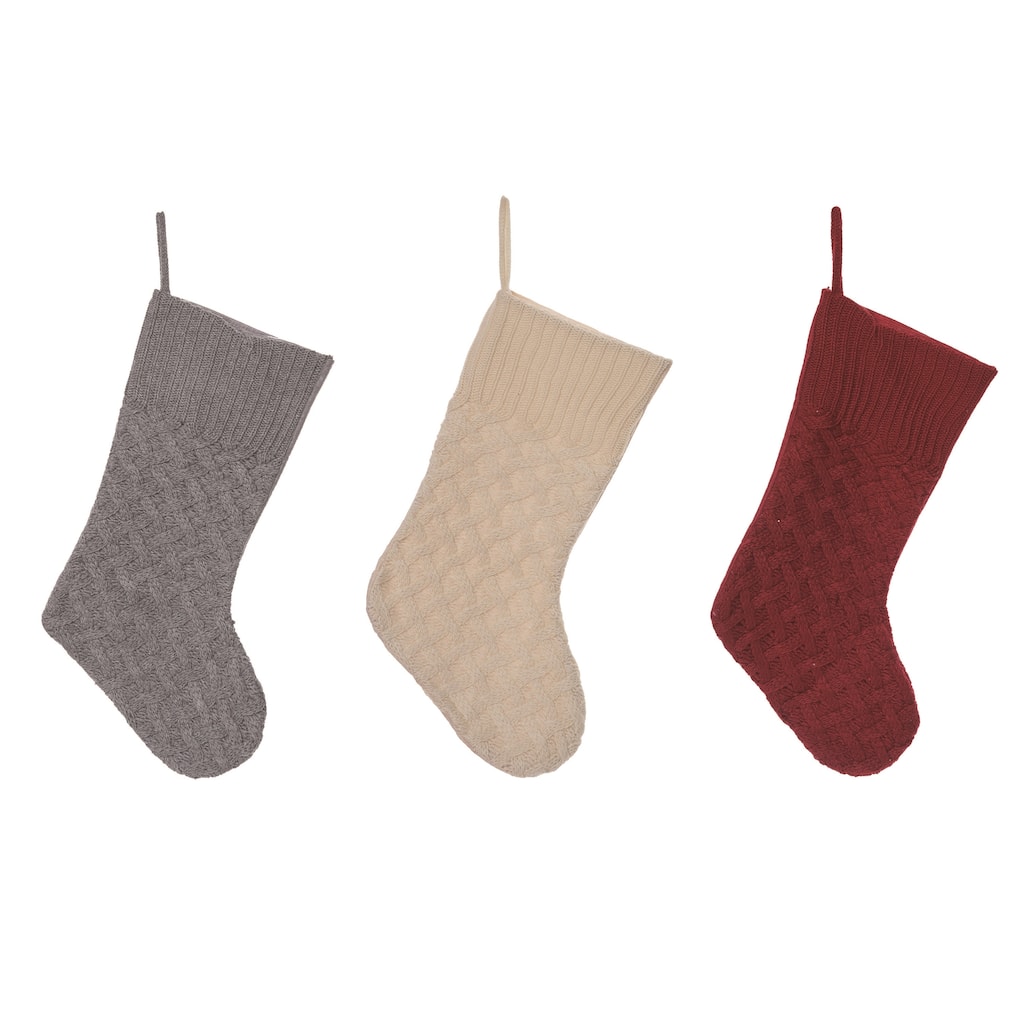 Transpac Fabric Winter Stocking Set of 3 Christmas Home Decorations
