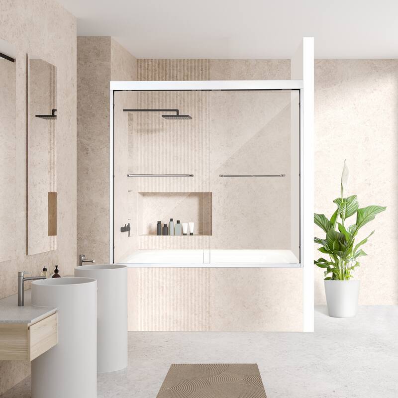 Altair Ennis H By Pass Framed Tub Door in Polished Chrome Finish with Clear Glass - 60"W x 58"H