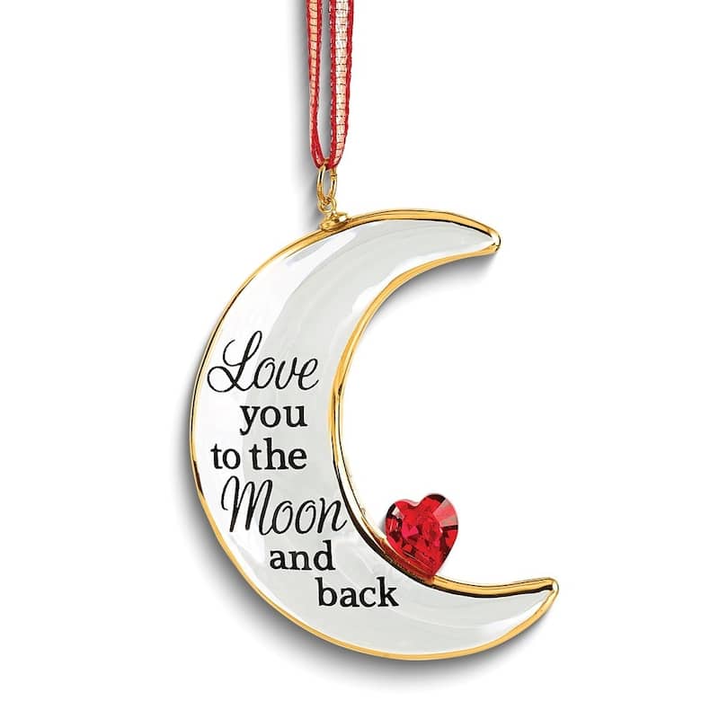 Glass Baron Love You to The Moon and Back with Red Crystal Heart Glass Ornament