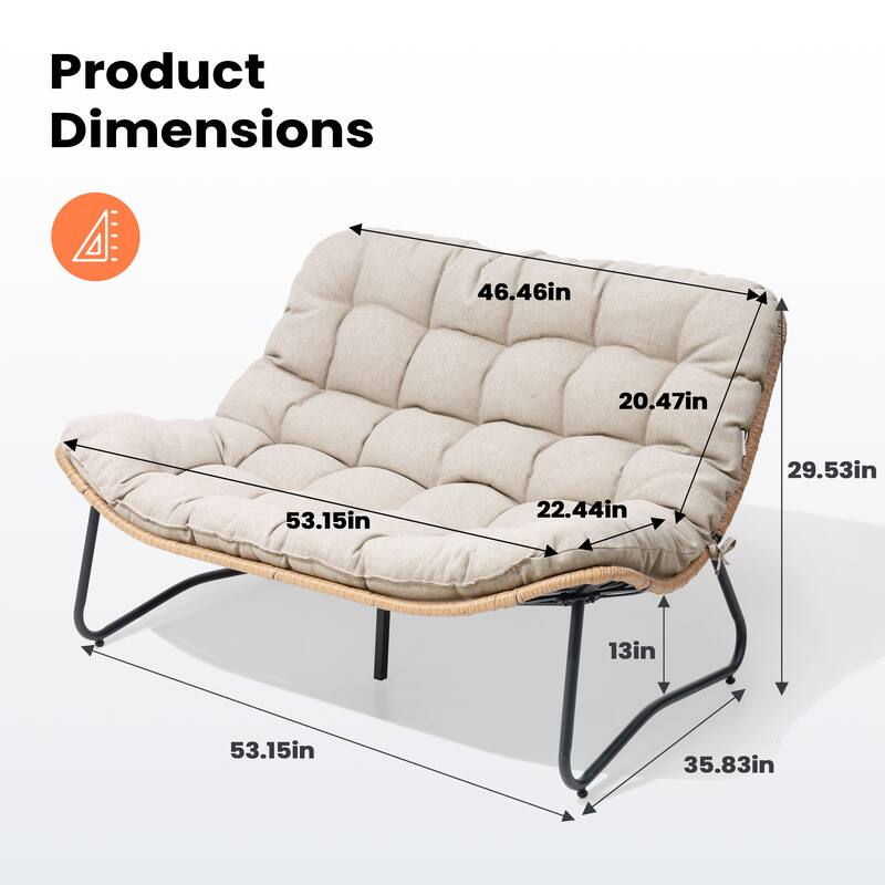 Double Papasan PE Rattan Chair Loveseat with Cushion For Indoor Outdoor