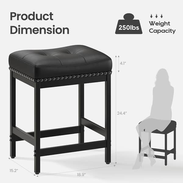 dimension image slide 0 of 2, RENEWLINE 24.4" Backless Bar Stools Set of 2 - PU Leather Counter Height - Kitchen Island & Bar