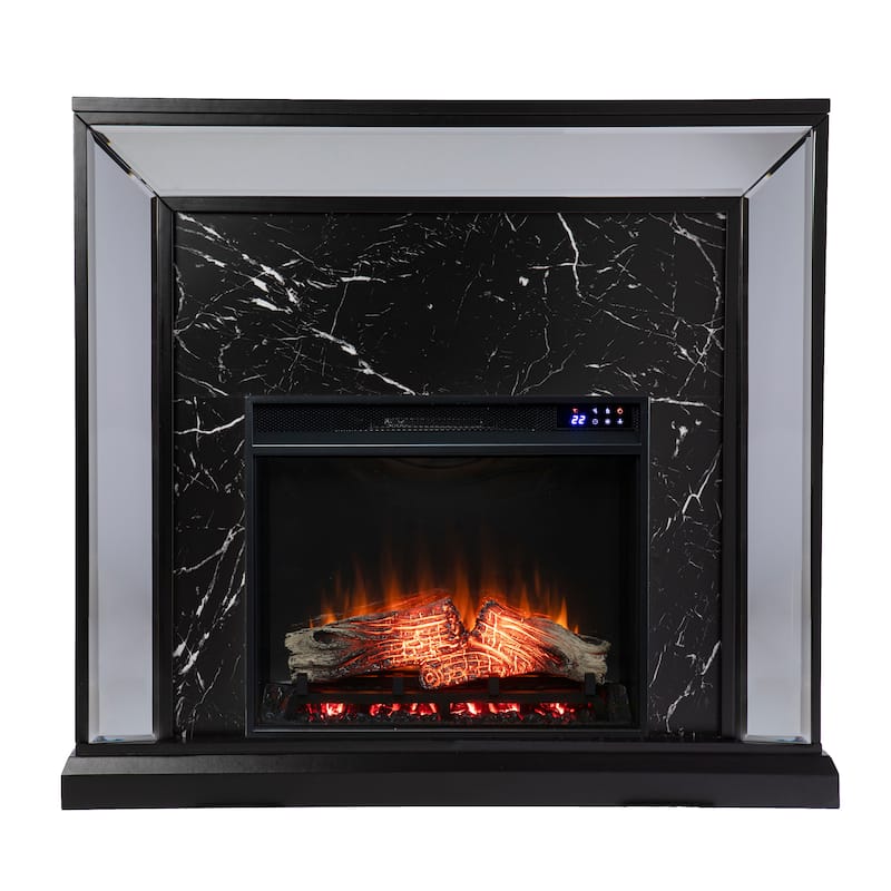 SEI Furniture Tranton Glam Silver/ Black Mirror Electric Fireplace