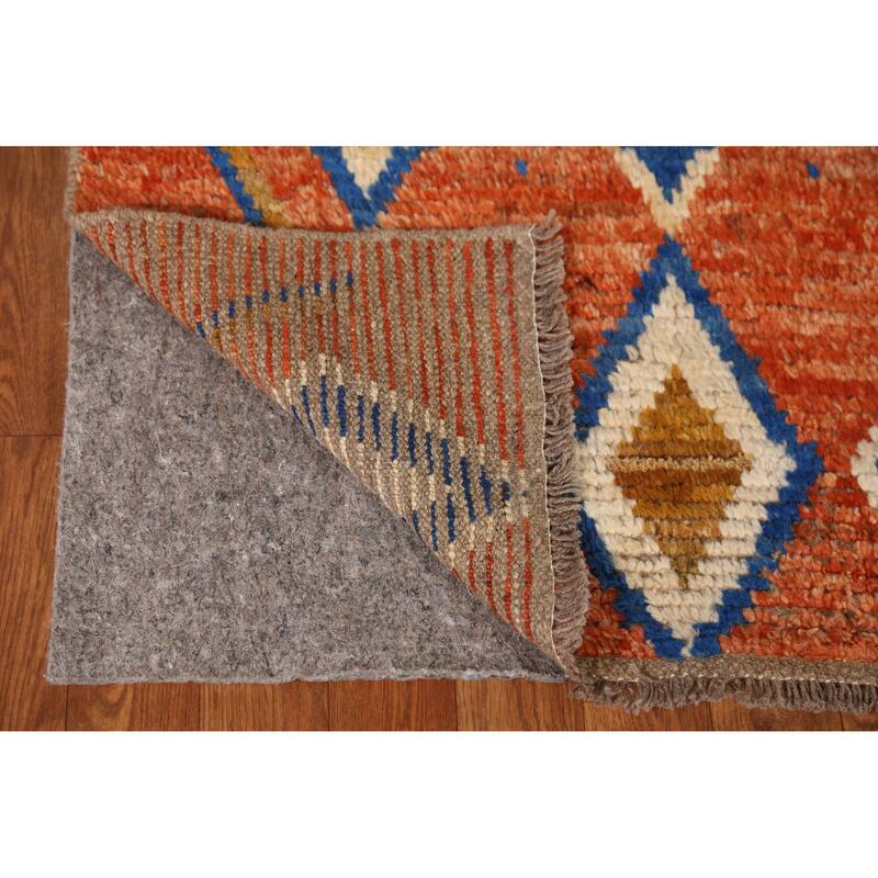 Orange Moroccan Oriental Runner Rug Hand-Knotted Tribal Wool Carpet - 2'10" x 9'9"