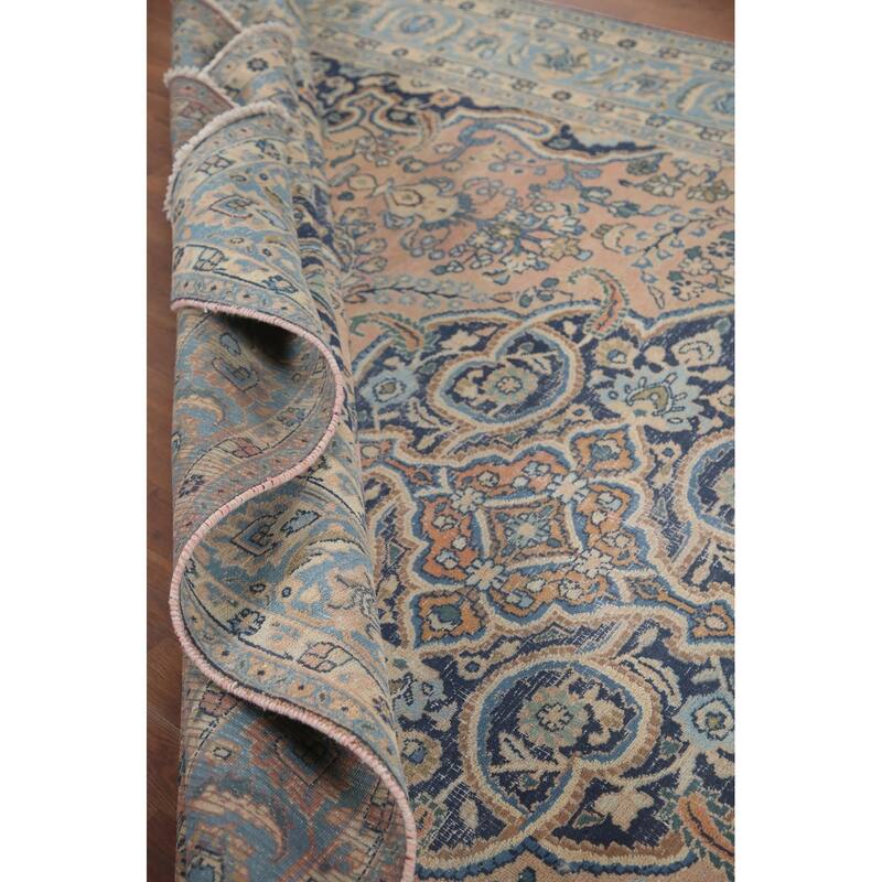 Hand Knotted Oriental 100% Wool Carpet Traditional Floral Peach Mashad Area Rug - 11' 6'' X 7' 11''