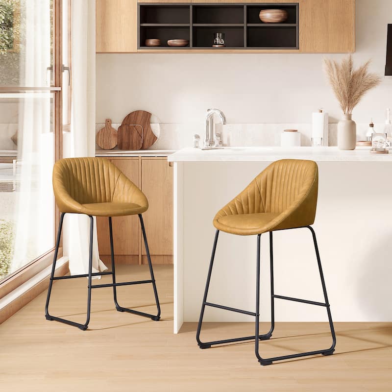 Art Leon Modern Faux Leather Metal Frame Counter Height Bar Stools (Set of 2) - Yellow