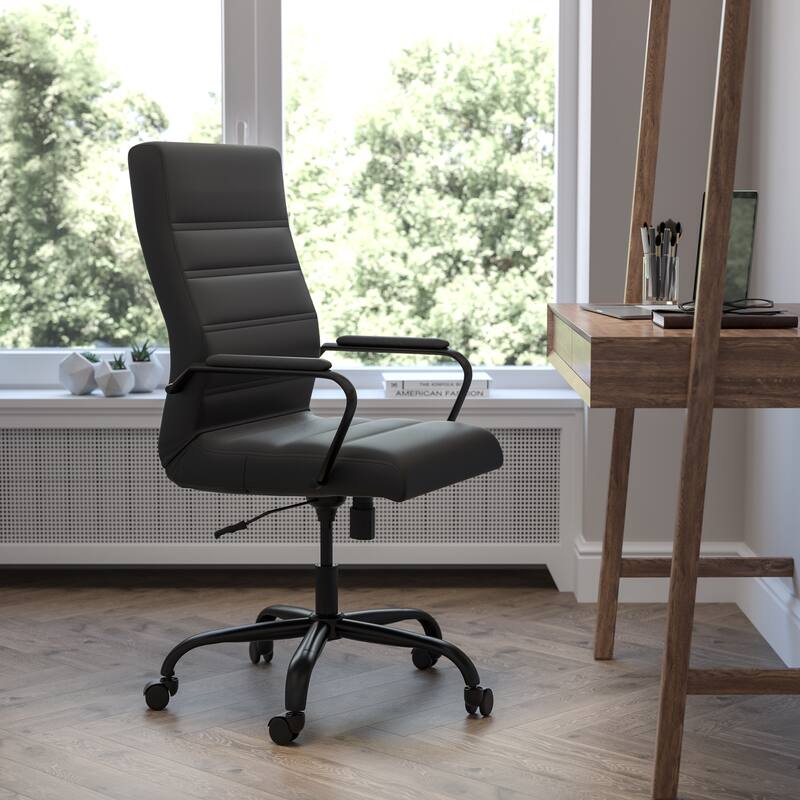 High Back LeatherSoft Executive Swivel Office Chair with Chrome Base - Black LeatherSoft/Black Frame