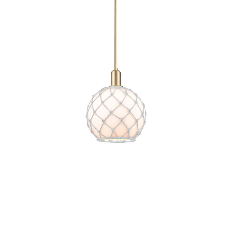 Innovations Lighting 716-1S-13-10 Farmhouse Rope Pendant Farmhouse - Champagne Bronze / White Glass with White Rope