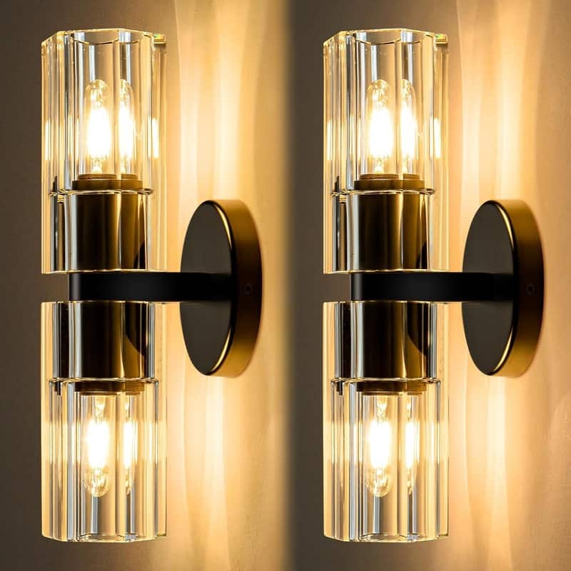 KAYLA Indoor Wall Sconces, Bathroom Vanity Light Fixtures Over Mirror, BedrooWall Light Wall Lamp for Stairway (2-Light) - 2 - Black