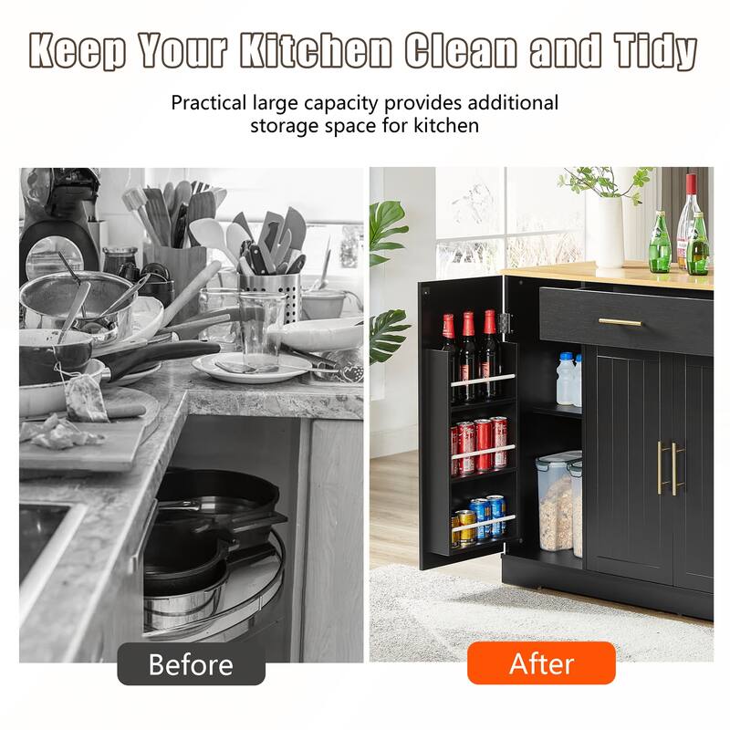 53inch Kitchen Storage Islands with Drawers and Trash Can Storage