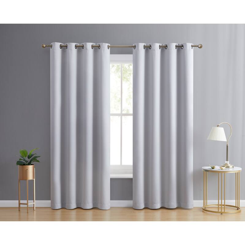 HLC.me Laurance 100% Blackout Curtains - Thermal Insulation Energy Efficient Grommet Window Curtains, Set of 2 - 42 W x 54 L per panel - Set of 2 - Antique Silver