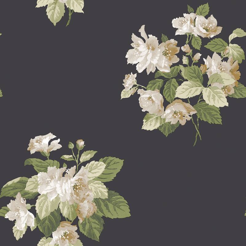 Galerie Wallcoverings Secret Garden Floral Bouquet Non-woven Matte Wallpaper Roll - 33 feet x 21 inches - Black