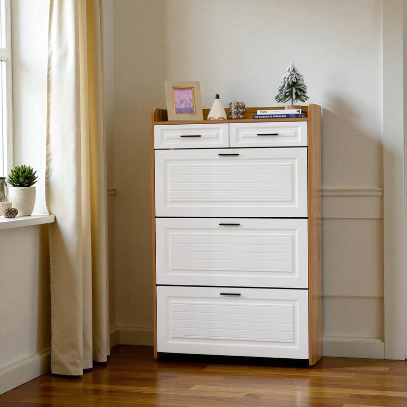 32.6" Modern Shoe Cabinet with 2 Drawers and 3 Flip Doors, Large Capacity Shoe Storage Organizer for Entryway or Hallway