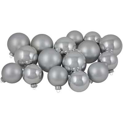 2-Finish Christmas Glass Ball Ornaments - 4" & 3.25"- Silver - 72ct