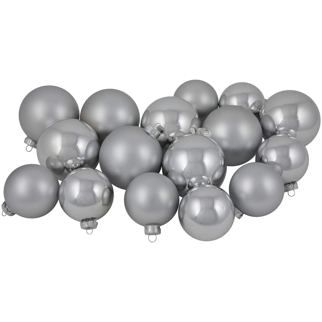 2-Finish Christmas Glass Ball Ornaments - 4" & 3.25"- Silver - 72ct