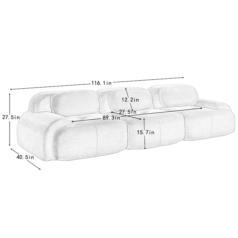 Anmytek Modern 3 Seat Modular Corduroy Sofa Camel No Assembly Sectional Couch