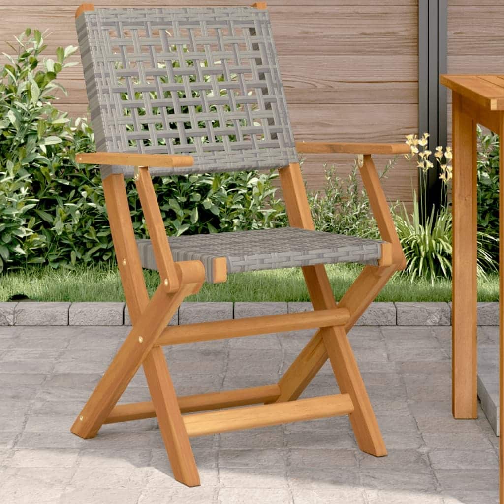 vidaXL Folding Patio Chairs Seating Outdoor Furniture Poly Rattan and Solid Wood