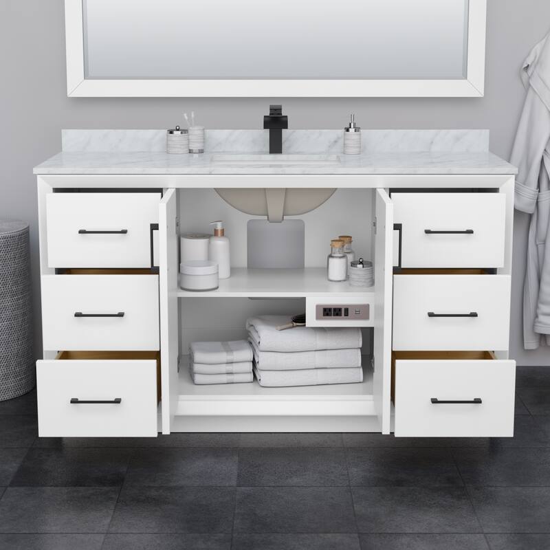 Strada 60-Inch Single Vanity Set, Carrara Marble Top
