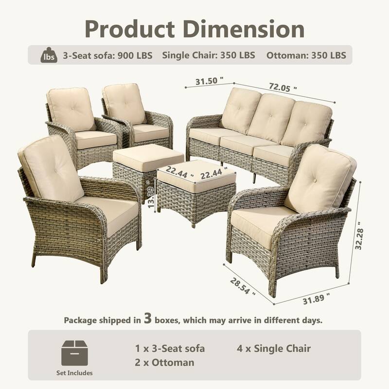 XIZZI 7-Piece Outdoor Patio Furniture Conversation Set with Ottomans