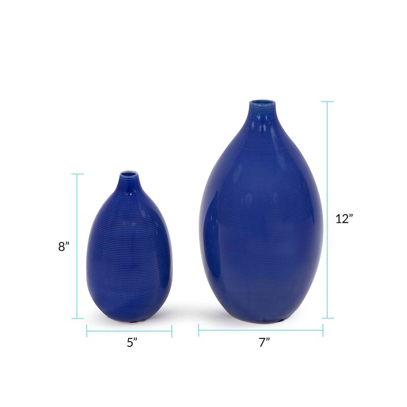 Allan Andrews Cobalt Blue Glazed Ceramic Vases Set of 2
