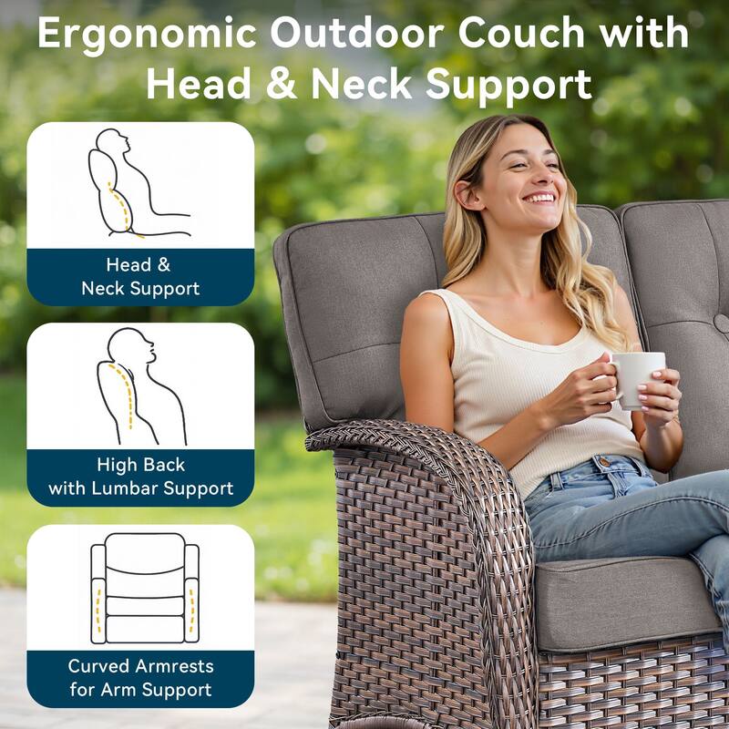 7 Pieces Outdoor Sofa Chair Ottoman with 41" Fire Table