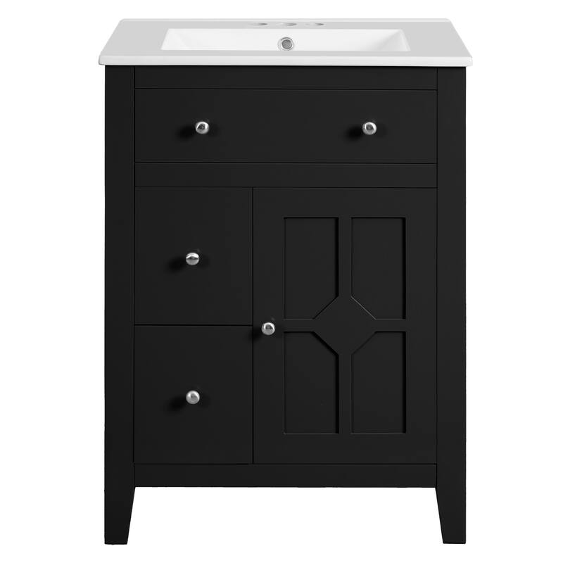 24" Modern Bathroom Vanity with Ceramic Basin Bathroom Storage Cabinet with 2 Drawers