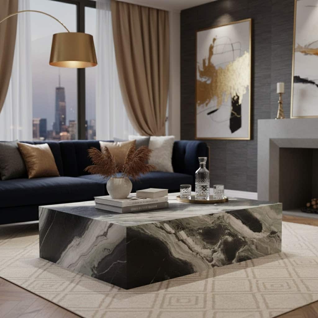 BETACH Genuine Marble Block Coffee Table - Matcha Verde Marble