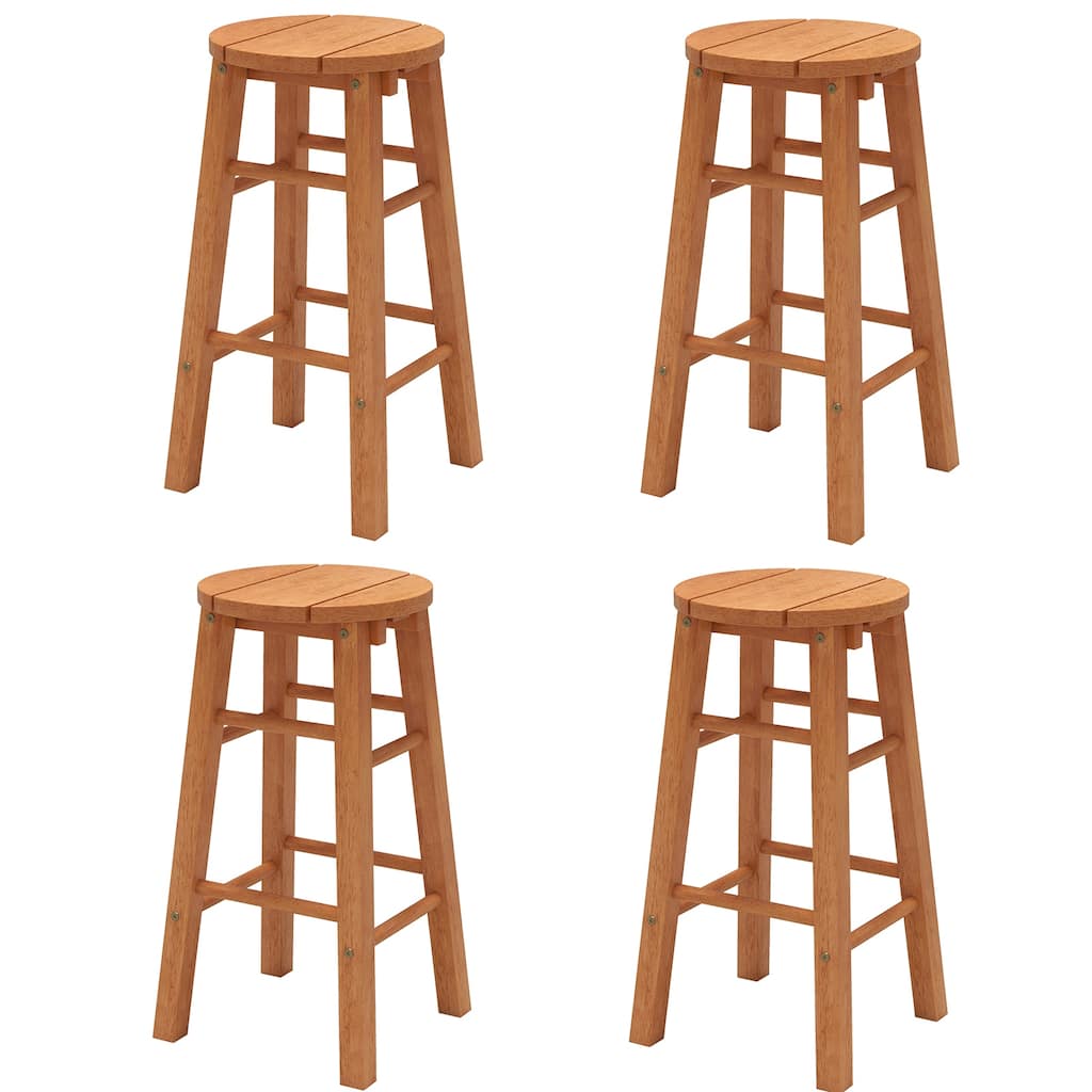 Gymax 24-Inch Outdoor Wood Bar Stools Set of 4 w/ Round Seat Footrest
