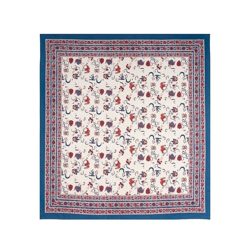 Couleur Nature Fleurs des Indes Tablecloth - 90" x 90" - Blue/Red