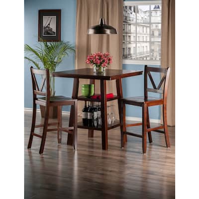 Orlando 3-Pc High Table with V-Back Counter Stools, Walnut