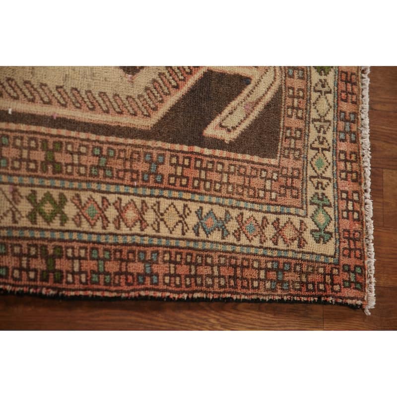 Animals Tribal Ardebil Persian Vintage Runner Rug Handmade Wool Carpet - 4'0"x 10'2"