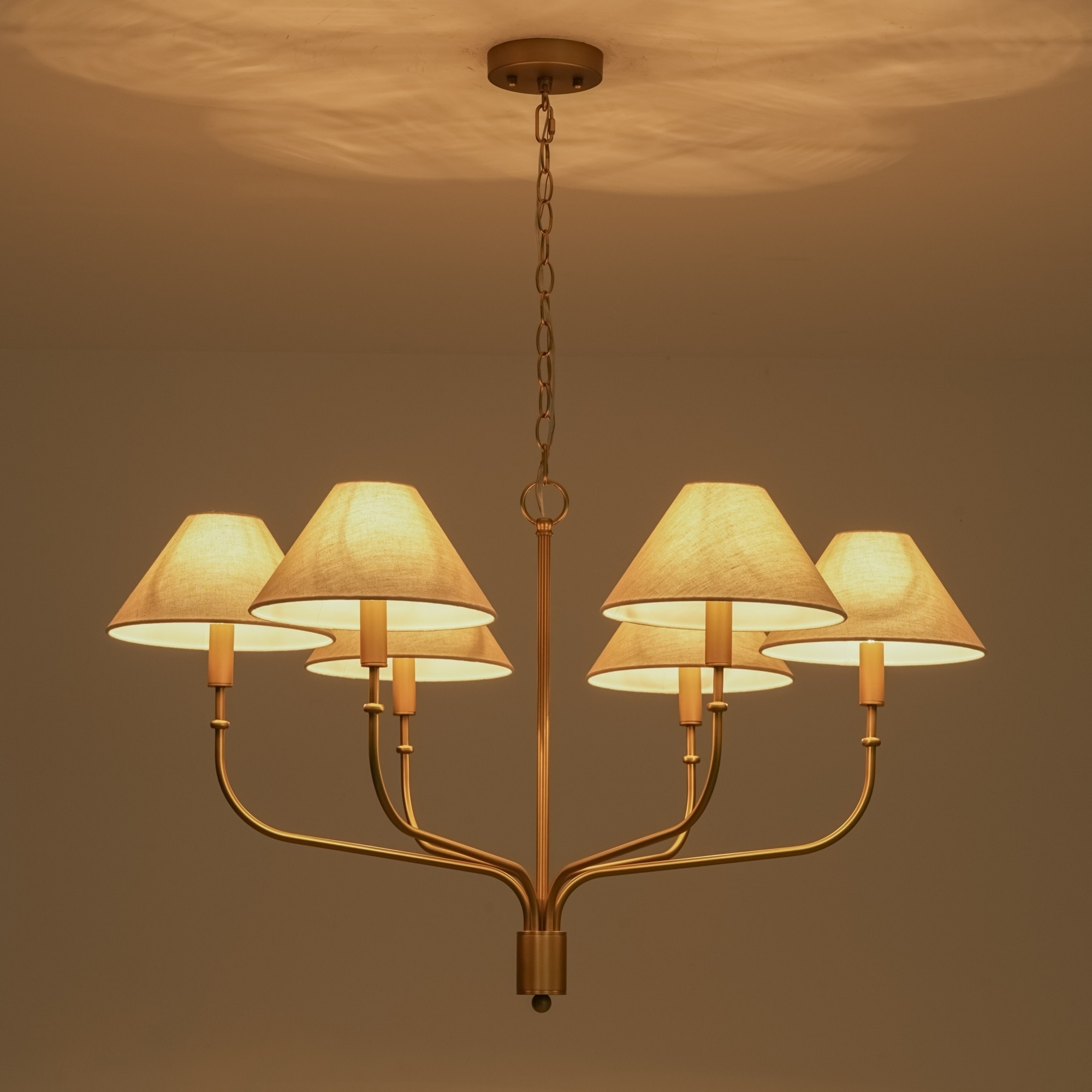 6-Light Modern Farmhouse Gold Linen Fabric Chandelier for Dining Room - 6 Light